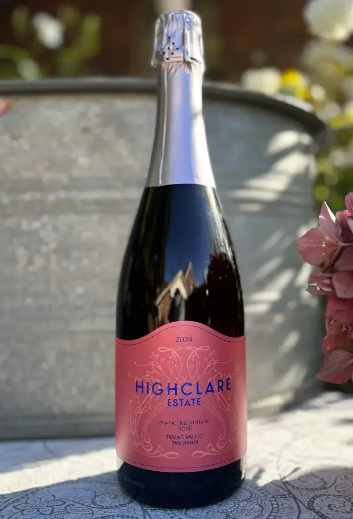 Bottle of Highclare Estate sparkling rosé outdoors