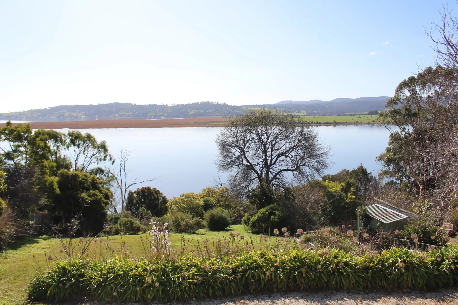 Scenic view of tranquil lake and greenery
