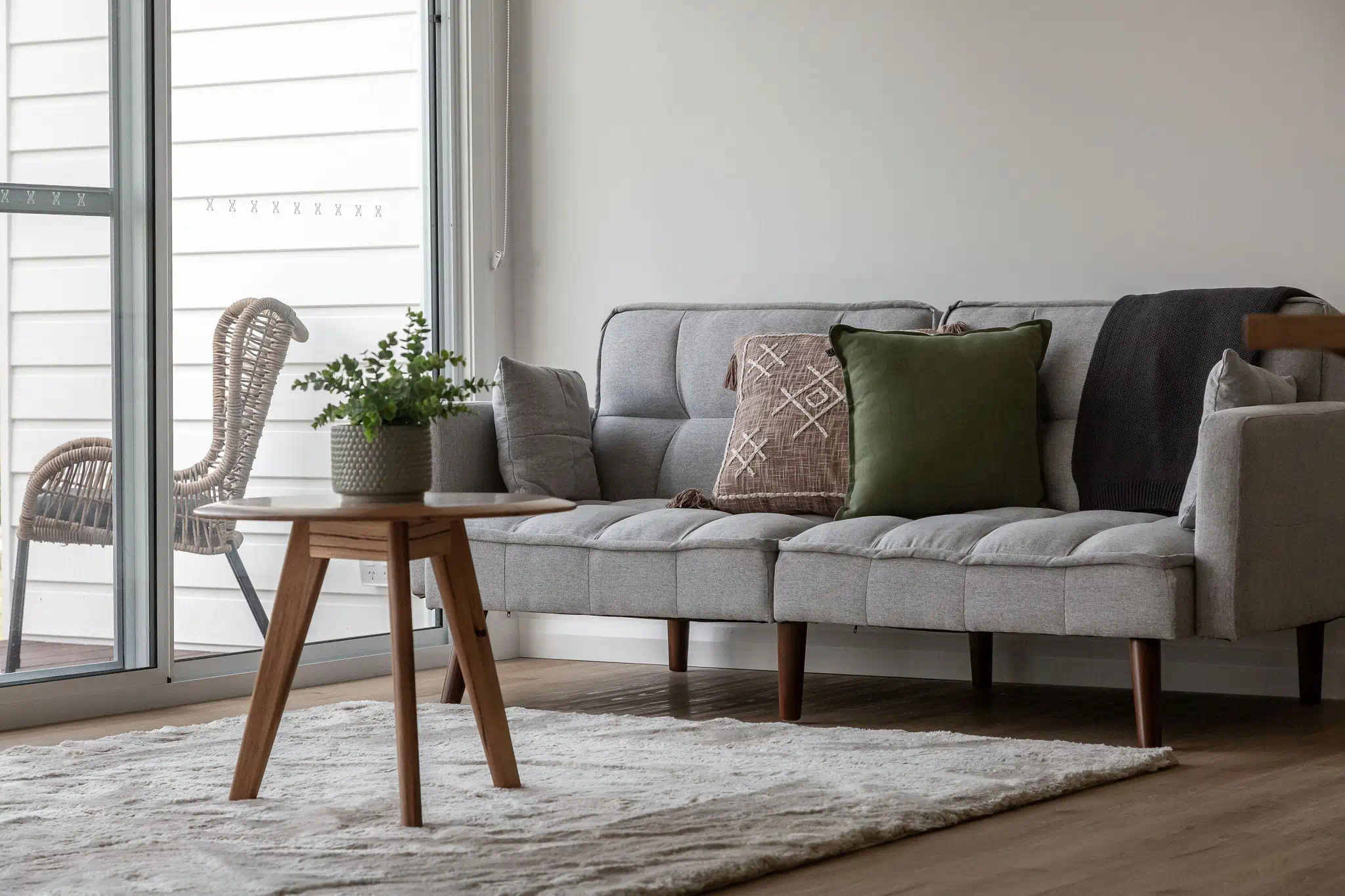 Stylish living room with sofa and coffee table